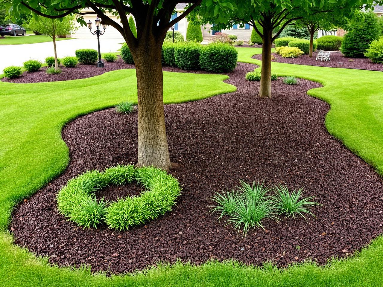 Freshly mulched beds and tree rings with crisp edges